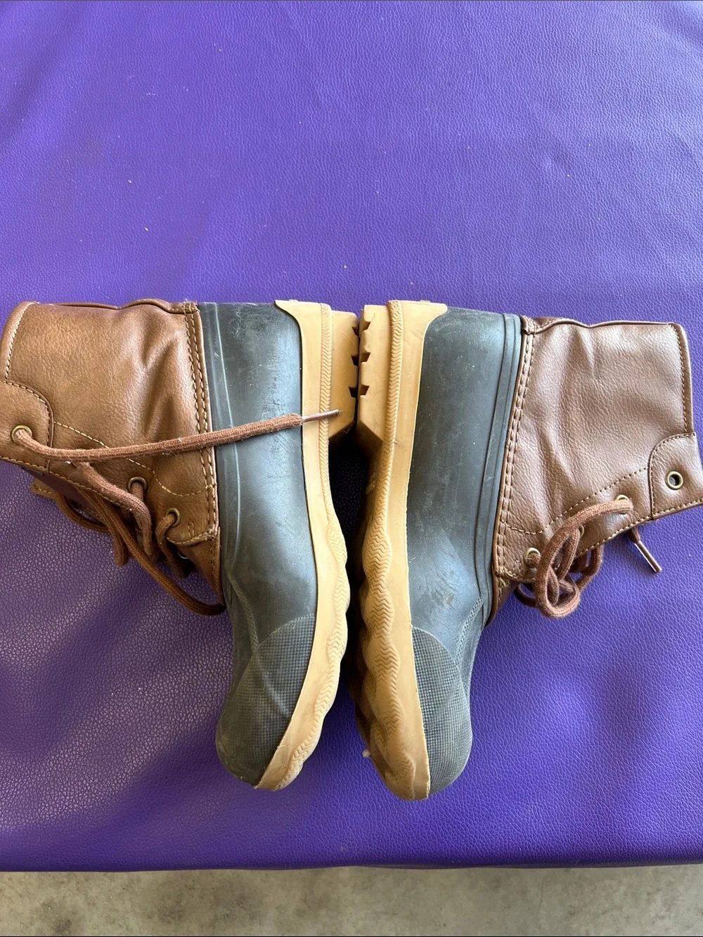 Sperry Brown and Gray Kids Duck Boots - Lace-Up Waterproof